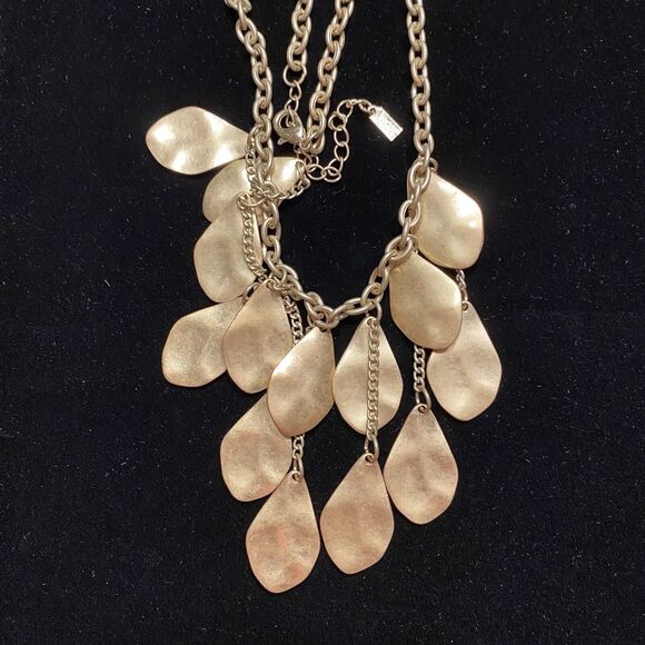 Gold Chain Necklace Hammered Finish Disks Dangles & Drops Boho Lux Style Choker - Picture 9 of 16